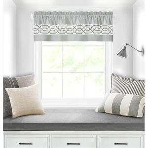 Paige Two-Tone Embroidered Window Curtain Set, Tan, 55" x 13"